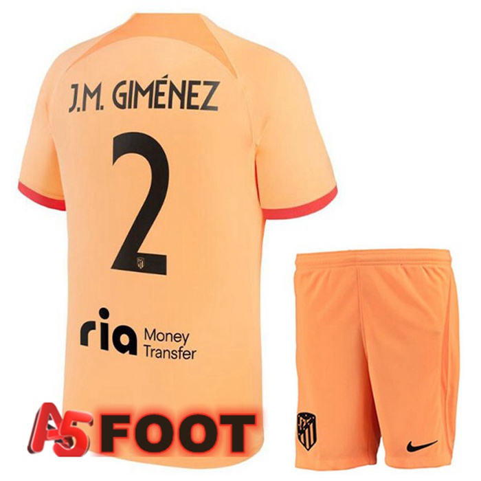 Maillot Foot Atletico Madrid (J.M GIMÉNEZ 2) Enfant Third Orange 2022/2023