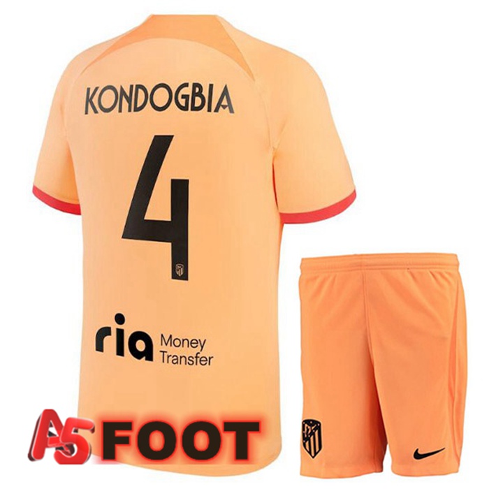 Maillot Foot Atletico Madrid (KONDOGBIA 4) Enfant Third Orange 2022/2023