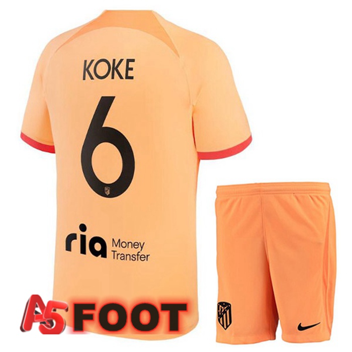 Maillot Foot Atletico Madrid (KOKE 6) Enfant Third Orange 2022/2023