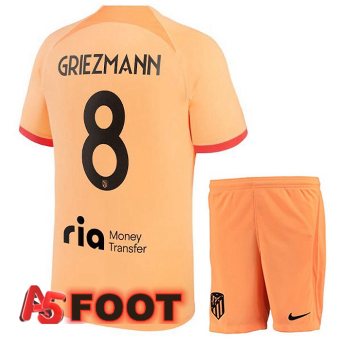 Maillot Foot Atletico Madrid (GRIEZMANN 8) Enfant Third Orange 2022/2023