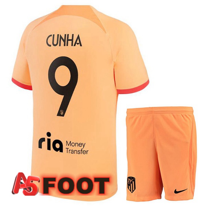 Maillot Foot Atletico Madrid (CUNHA 9) Enfant Third Orange 2022/2023