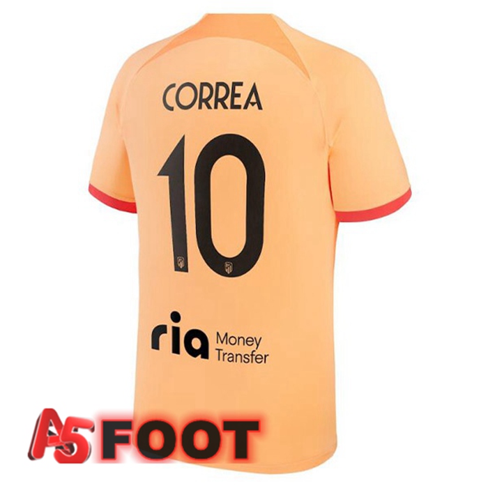 Maillot Foot Atletico Madrid (CORREA 10) Third Orange 2022/2023