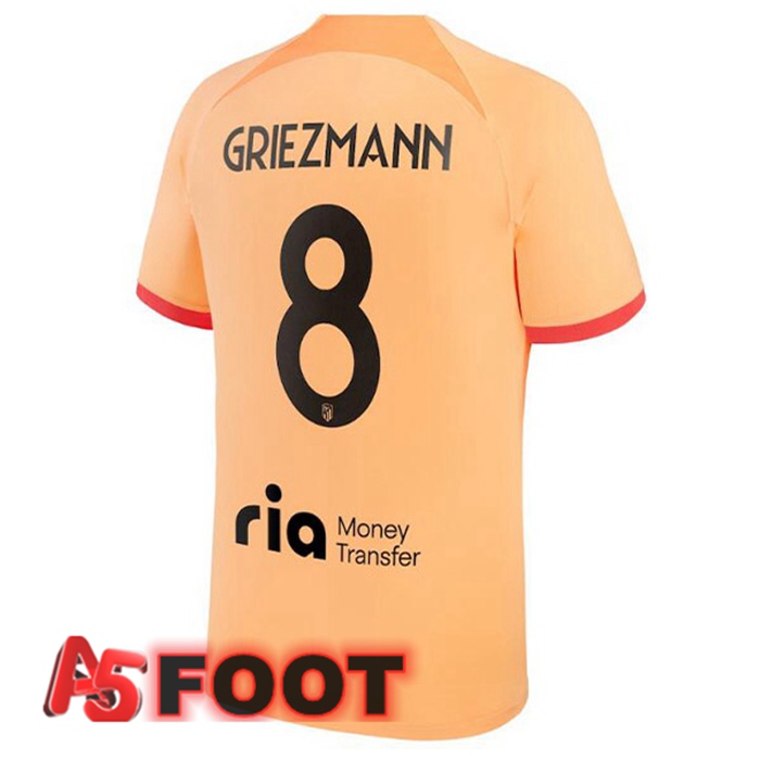 Maillot Foot Atletico Madrid (GRIEZMANN 8) Third Orange 2022/2023