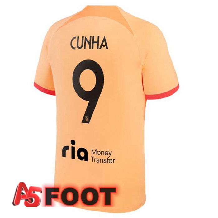 Maillot Foot Atletico Madrid (CUNHA 9) Third Orange 2022/2023