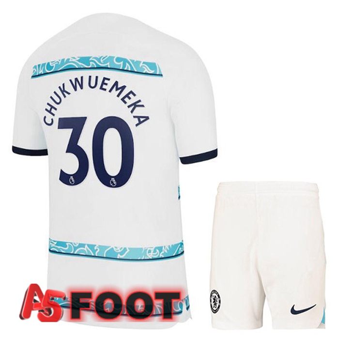 Maillot Foot FC Chelsea (CHUKWUEMEKA 30) Enfant Exterieur Blanc 2022/2023