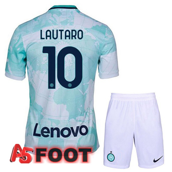 Maillot Foot Inter Milan (LAUTARO 10) Enfant Exterieur Blanc Vert 2022/2023