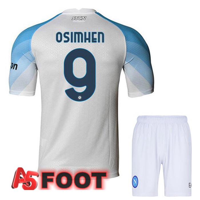 Maillot Foot SSC Naples (Osimhen 9) Enfant Domicile Blanc 2022/2023