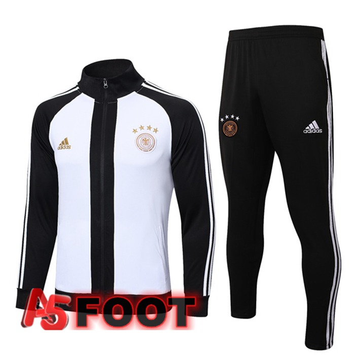 Ensemble Veste Survetement de Foot Allemagne Noir Blanc 2022/2023