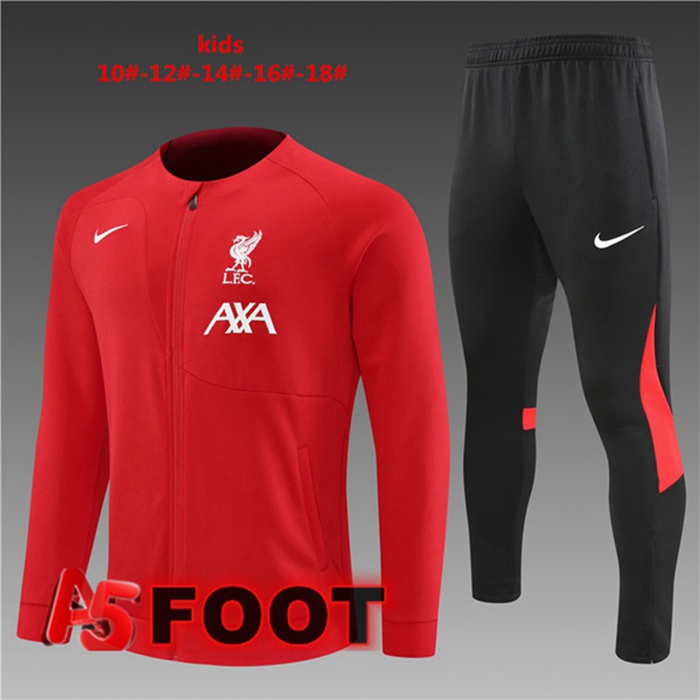 Ensemble Veste Survetement de Foot FC Liverpool Enfant Rouge 2022/2023