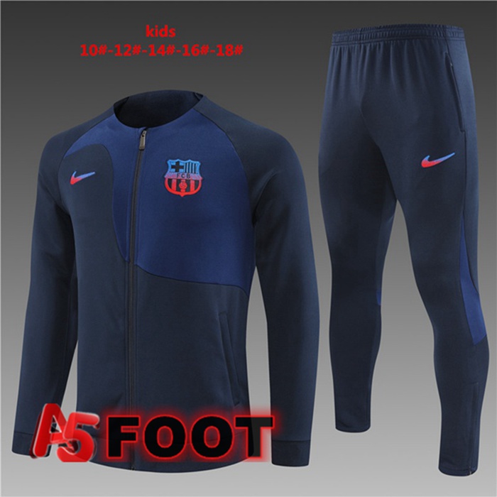 Ensemble Veste Survetement de Foot FC Barcelone Enfant Bleu Royal 2022/2023