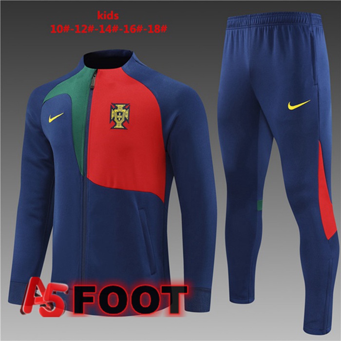 Ensemble Veste Survetement de Foot Portugal Enfant Bleu Royal 2022/2023