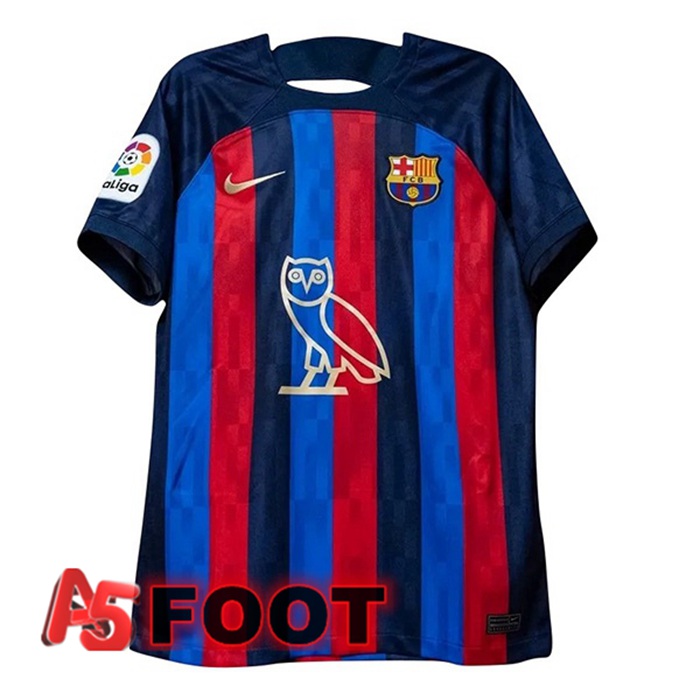 Maillot De Foot FC Barcelone Domicile Drake Sponsor Rouge Bleu 2022/2023
