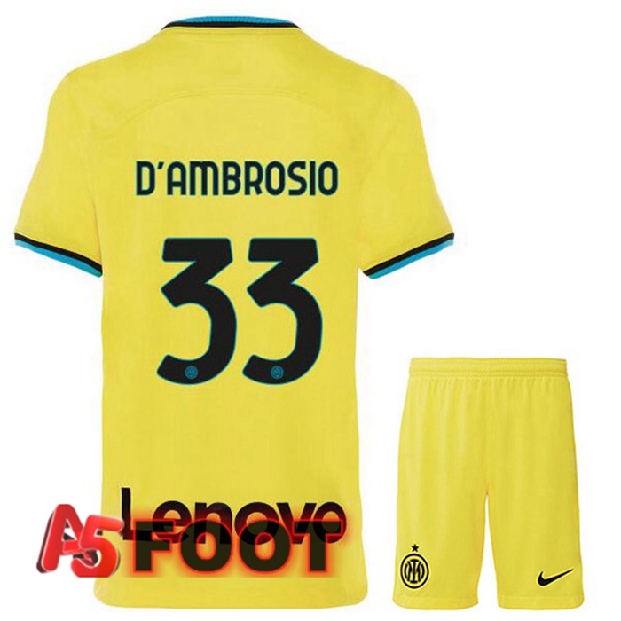 Maillot De Foot Inter Milan (D'AMBROSIO 33) Enfant Third Jaune 2022/2023
