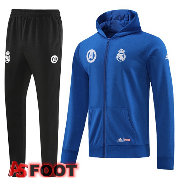 Ensemble Survetement Veste A Capuche Real Madrid Bleu 2022/2023