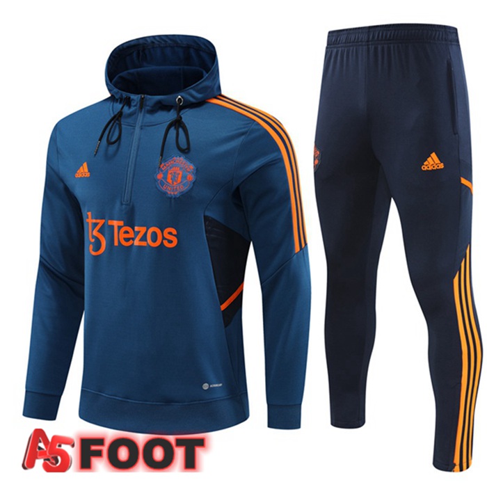 Ensemble Survetement Veste A Capuche Manchester United Bleu 2022/2023