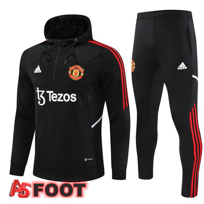 Ensemble Survetement Veste A Capuche Manchester United Noir 2022/2023