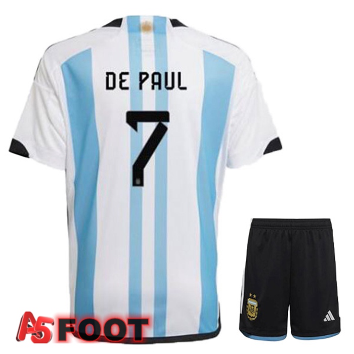 Maillot Foot Equipe De Argentine (DE PAUL 7) Enfant Domicile Coupe Du Monde 2022