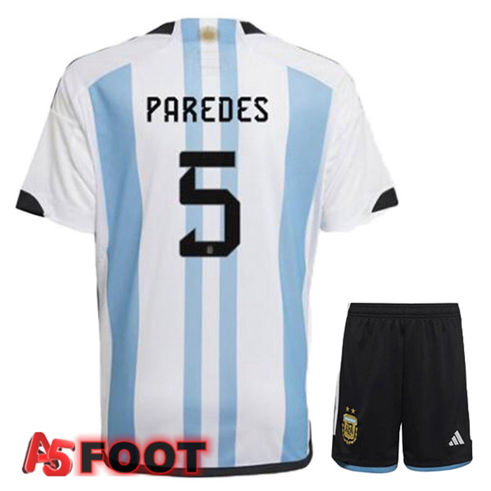 Maillot Foot Equipe De Argentine (PAREDES 5) Enfant Domicile Coupe Du Monde 2022