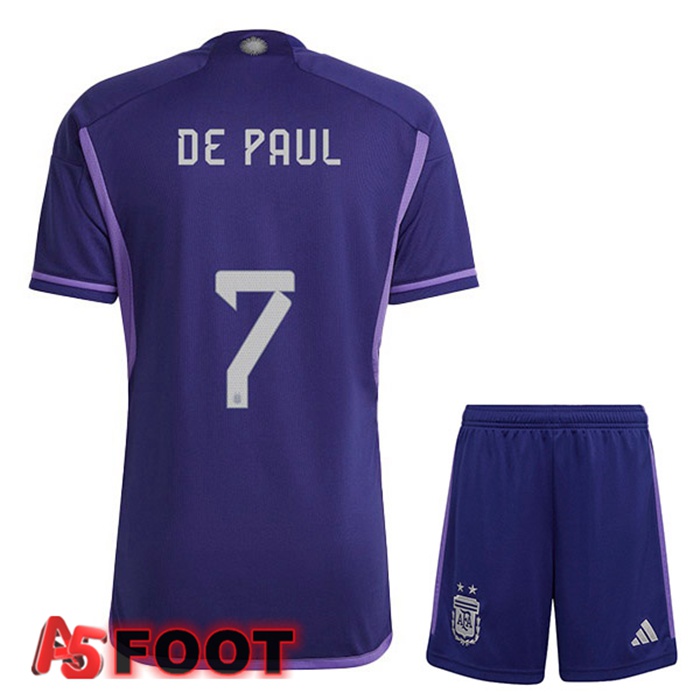 Maillot Foot Equipe De Argentine (DE PAUL 7) Enfant Exterieur Coupe Du Monde 2022