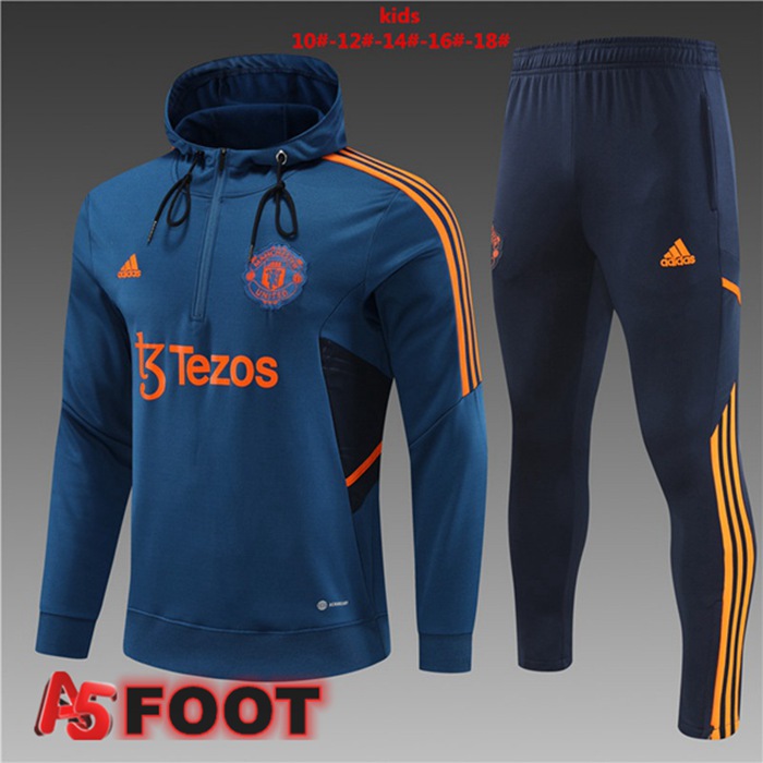Ensemble Survetement Veste A Capuche Manchester United Enfant Bleu 2022/2023