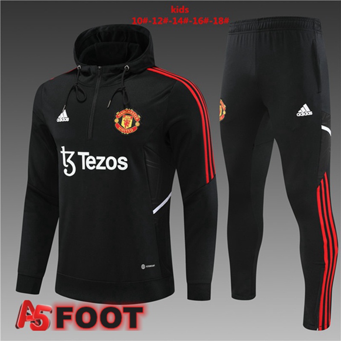 Ensemble Survetement Veste A Capuche Manchester United Enfant Noir 2022/2023