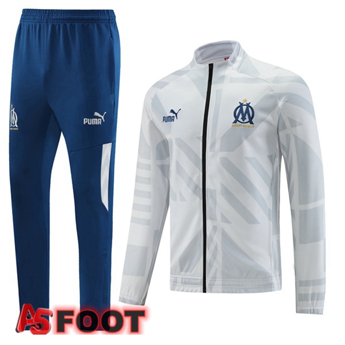 Ensemble Veste Survetement De Foot Marseille OM Blanc 2022/2023