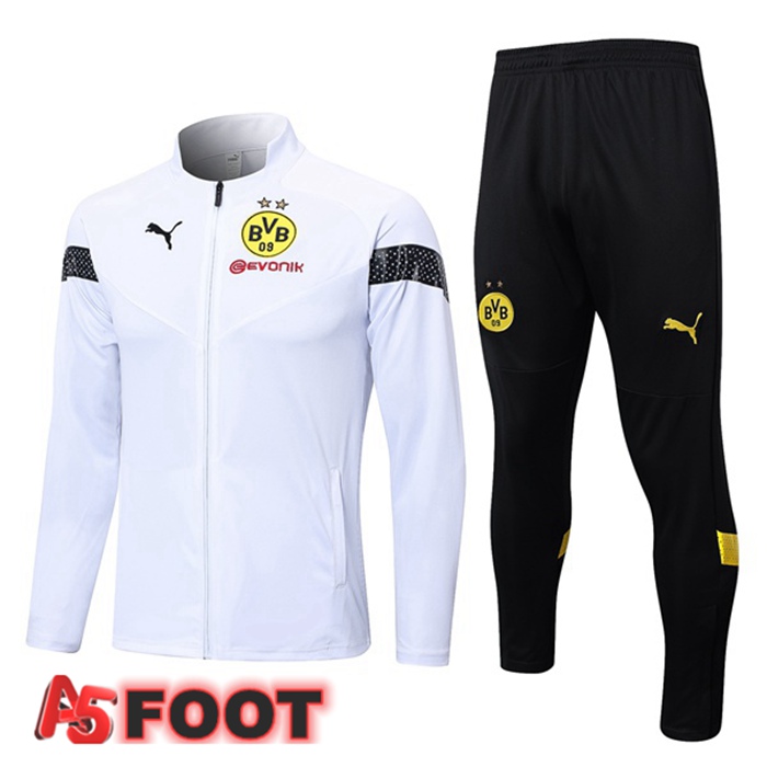 Ensemble Veste Survetement De Foot Dortmund BVB Blanc 2022/2023