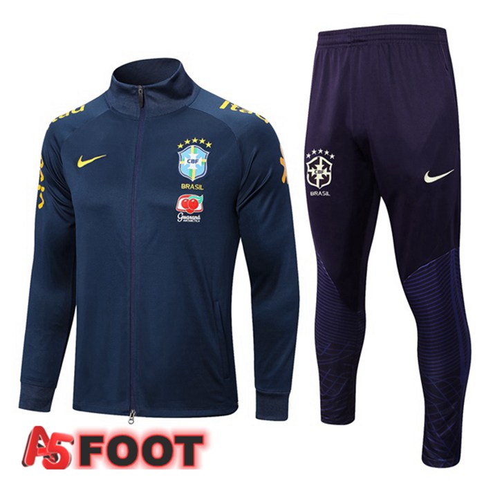 Ensemble Veste Survetement De Foot Bresil Bleu Royal 2022/2023