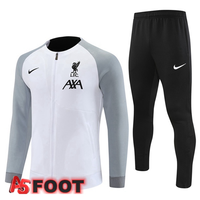 Ensemble Veste Survetement De Foot FC Liverpool Blanc Gris 2022/2023