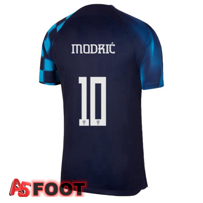 Maillot Foot Equipe De Croatie (MODRIĆ 10) Exterieur Noir Bleu Coupe Du Monde 2022