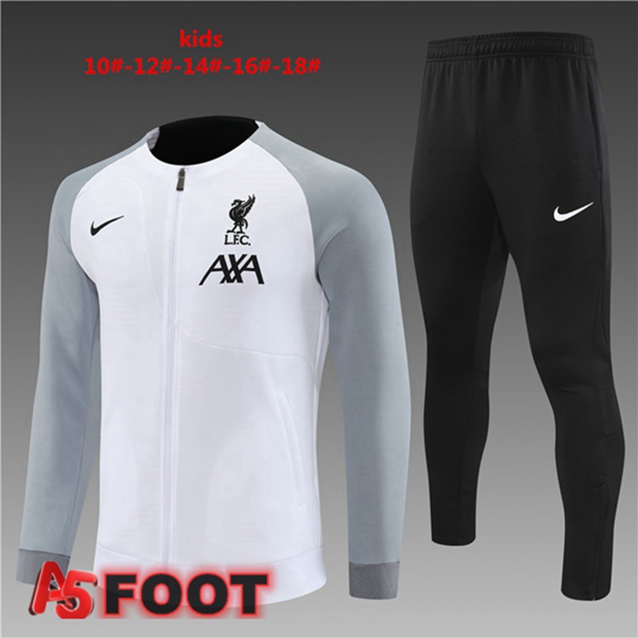 Ensemble Veste Survetement De Foot FC Liverpool Enfant Blanc Gris 2022/2023