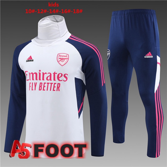 Ensemble Survetement De Foot Arsenal Col Haut Enfant Blanc 2023/2024