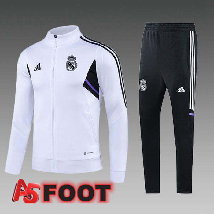 Ensemble Veste Survetement De Foot Real Madrid Enfant Blanc 2023/2024