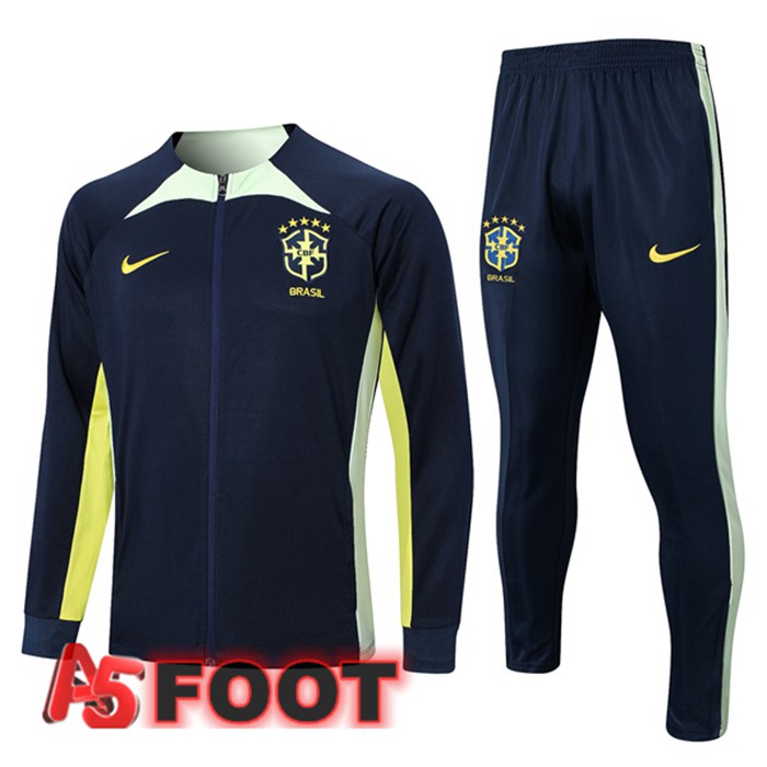 Ensemble Veste Survetement De Foot Bresil Bleu Royal 2023/2024