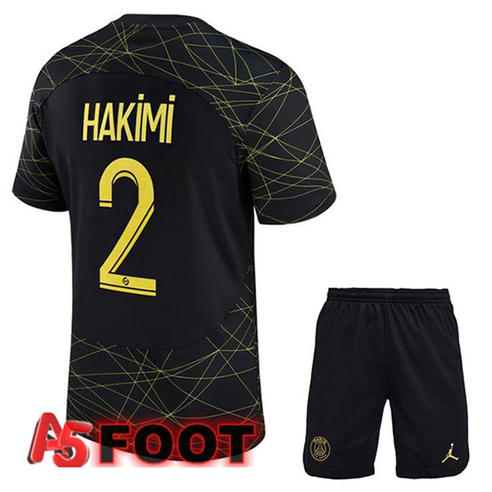 Maillot De Foot Paris PSG (HAKIMI 2) Enfant Quatrieme Noir 2022/2023