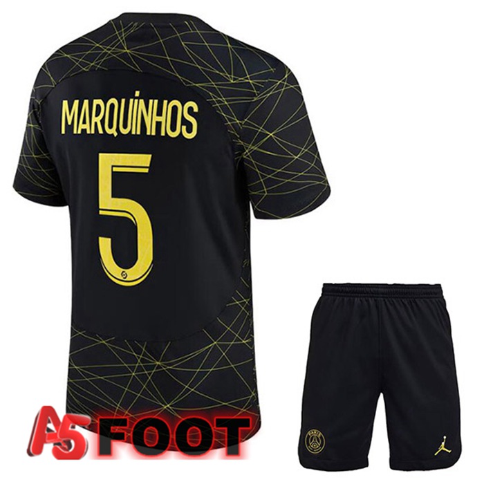 Maillot De Foot Paris PSG (MARQUINHOS 5) Enfant Quatrieme Noir 2022/2023