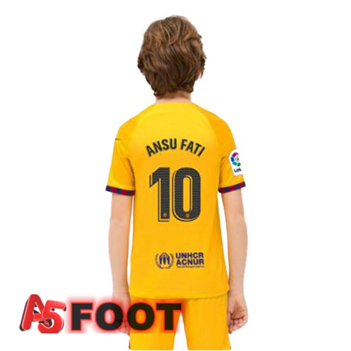 Maillot De Foot FC Barcelone (ANSU FATI 10) Enfant Quatrieme Jaune 2022/2023
