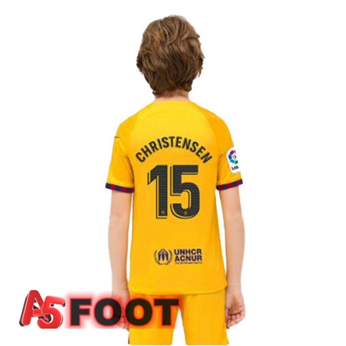 Maillot De Foot FC Barcelone (CHRISTENSEN 15) Enfant Quatrieme Jaune 2022/2023