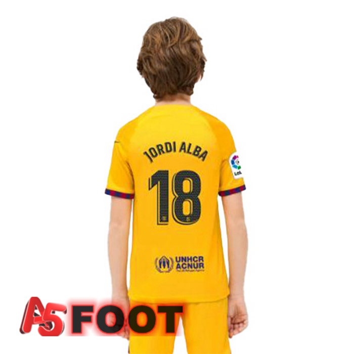 Maillot De Foot FC Barcelone (JORDI ALBA 18) Enfant Quatrieme Jaune 2022/2023
