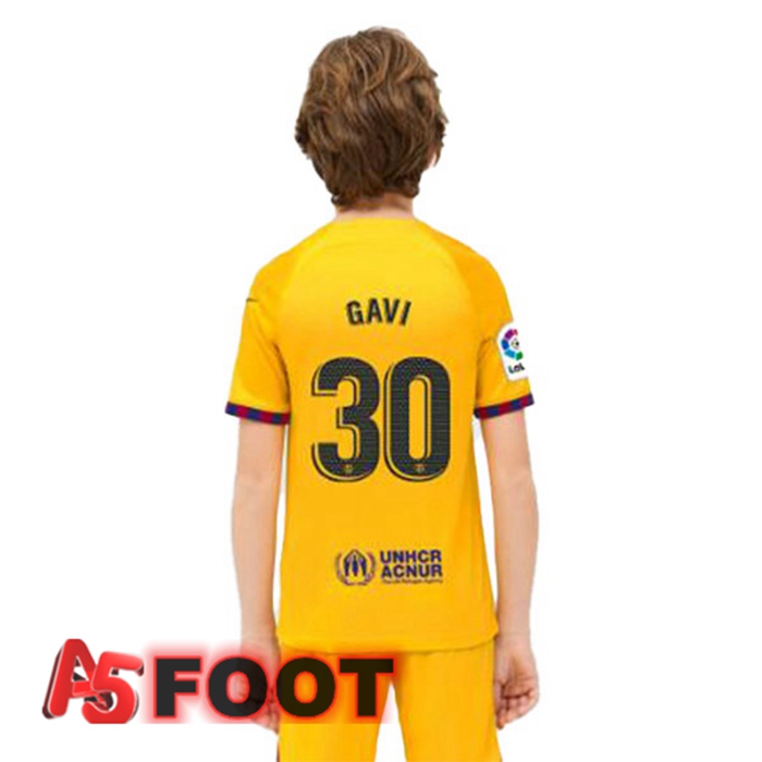 Maillot De Foot FC Barcelone (GAVI 30) Enfant Quatrieme Jaune 2022/2023