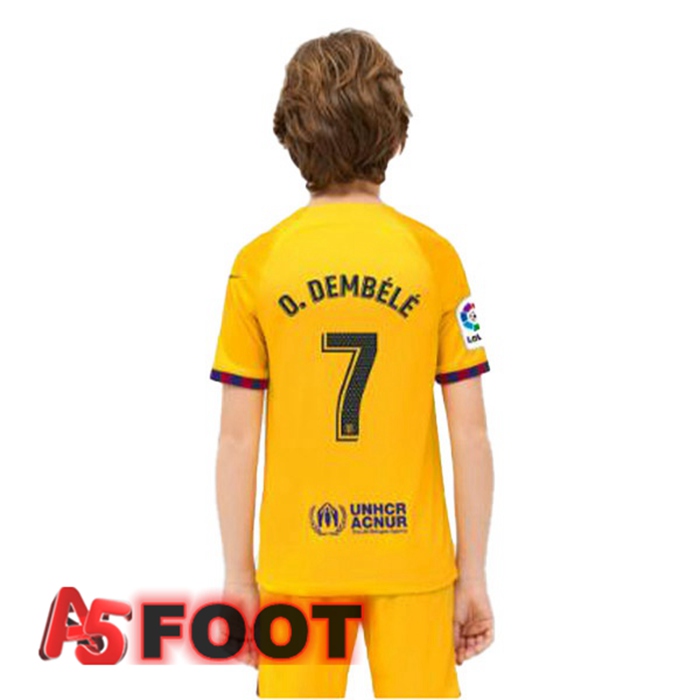 Maillot De Foot FC Barcelone (O. DEMBÉLÉ 7) Enfant Quatrieme Jaune 2022/2023