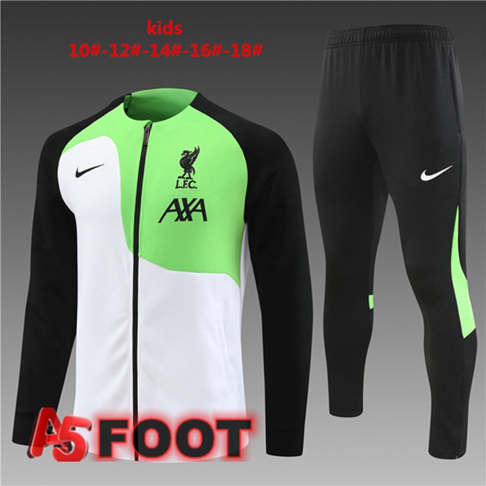Ensemble Veste Survetement De Foot FC Liverpool Enfant Blanc Vert 2023/2024
