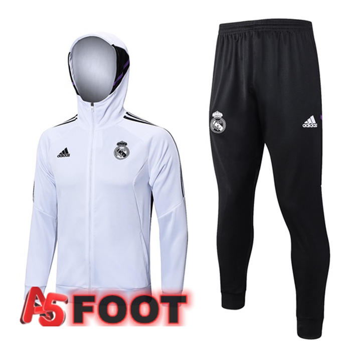 Ensemble Survetement Veste A Capuche Real Madrid Blanc 2023/2024