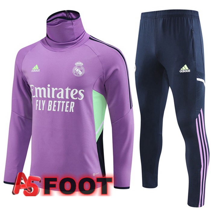 Ensemble Survetement de Foot Real Madrid Col Haut Pourpre 2023/2024