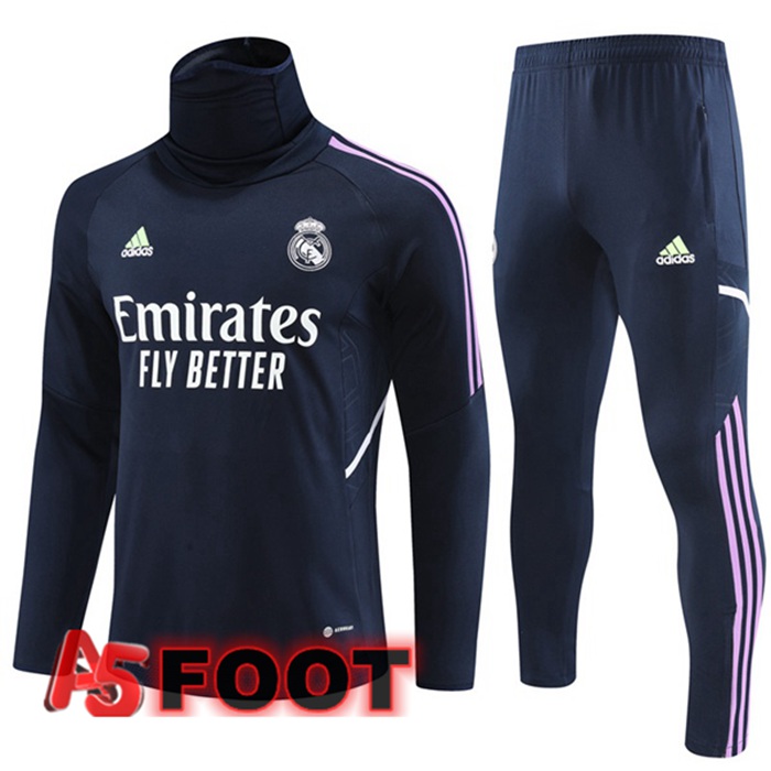 Ensemble Survetement de Foot Real Madrid Col Haut Bleu Royal 2023/2024