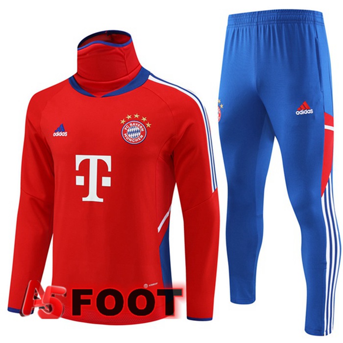 Ensemble Survetement de Foot Bayern Munich Col Haut Rouge 2023/2024