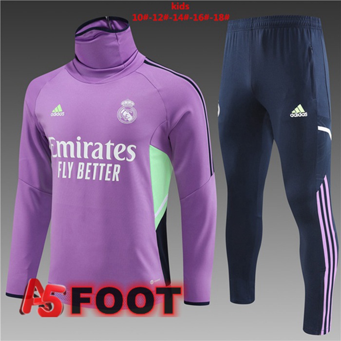 Ensemble Survetement de Foot Real Madrid Col Haut Enfant Pourpre 2023/2024