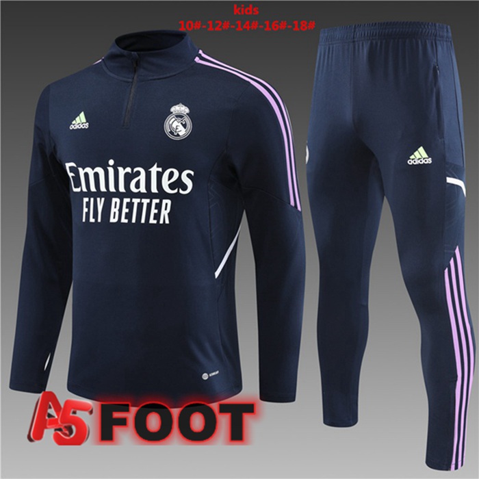 Ensemble Survetement de Foot Real Madrid Enfant Bleu Royal 2023/2024
