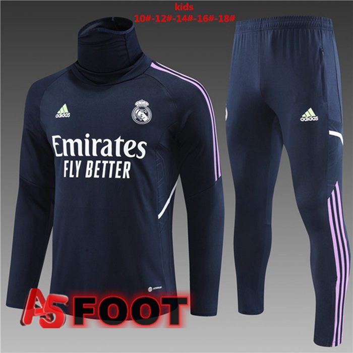 Ensemble Survetement de Foot Real Madrid Col Haut Enfant Bleu Royal 2023/2024