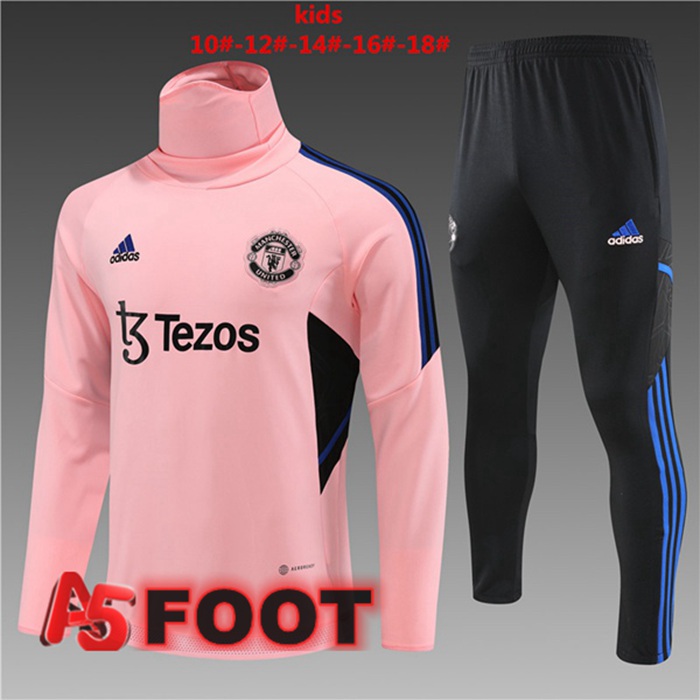 Ensemble Survetement de Foot Manchester United Col Haut Enfant Rose 2023/2024
